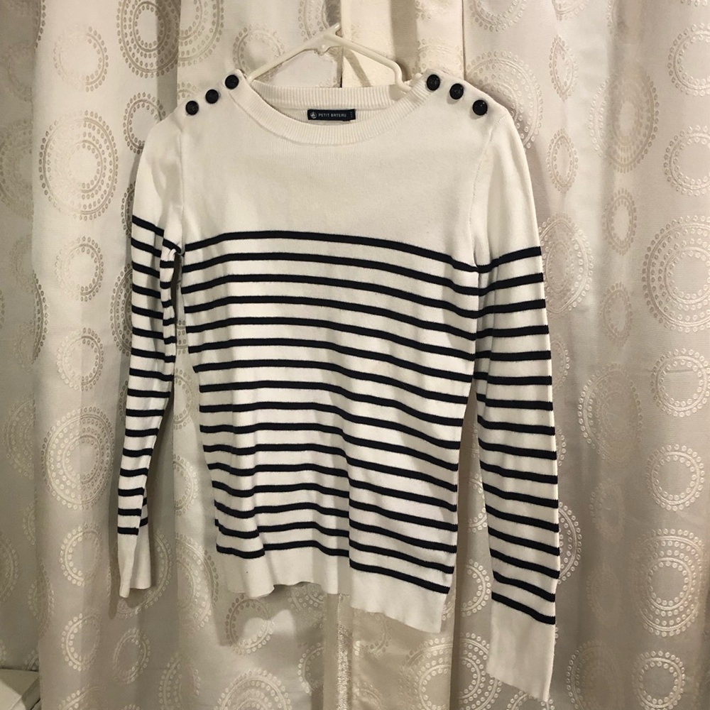 Petit Bateau White & Navy Knit Top